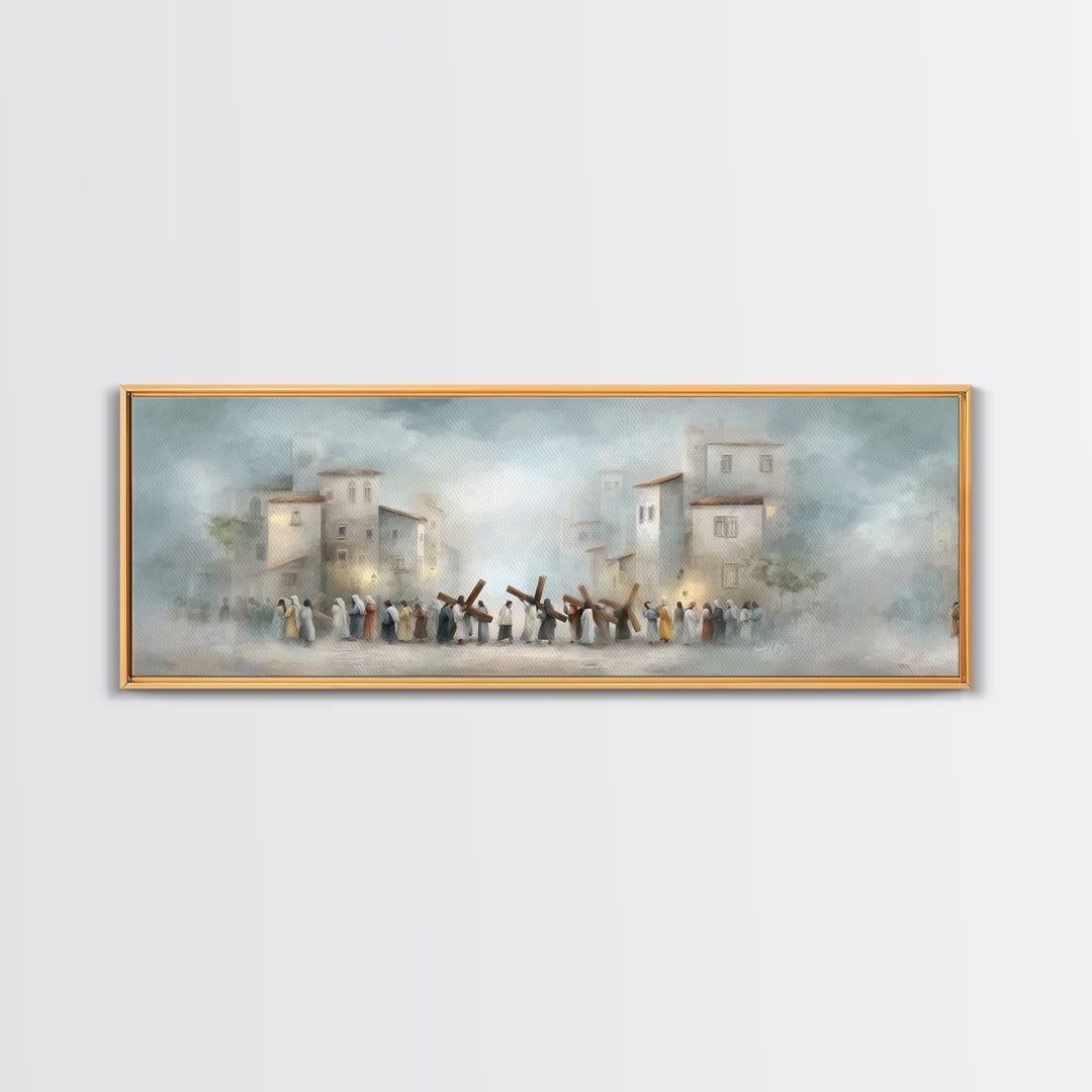 City Of Redemption – Framed Canvas Print – Christian Wall Art – Panoramic Wall Art – Christian Art Canvas – Subtle Christian Art
