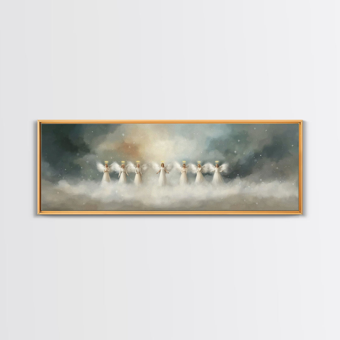 Angels Of Dawn, Framed Canvas Print, Christian Wall Art, Panoramic Art, Christian Christmas Art, Christian Art Canvas