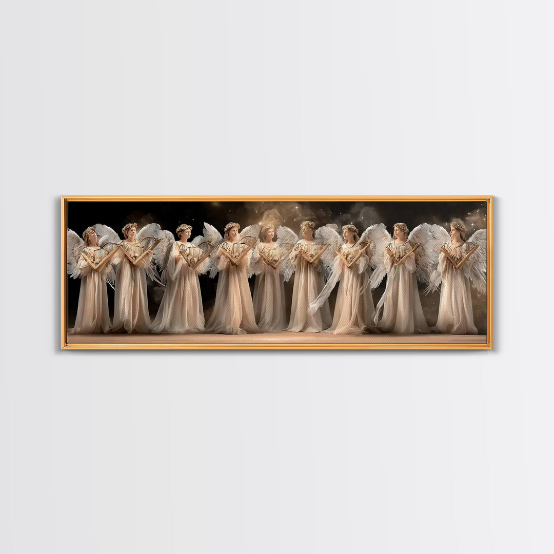 Celestial Harp Circle | Framed Canvas Print | Christian Art Canvas | Panoramic Wall Art | Christian Wall Art | Christmas Art