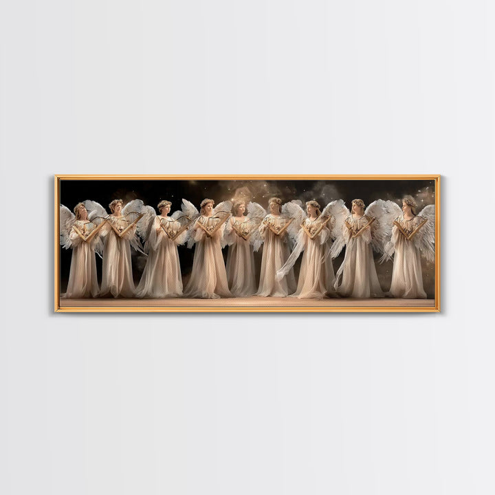 Celestial Harp Circle | Framed Canvas Print | Christian Art Canvas | Panoramic Wall Art | Christian Wall Art | Christmas Art