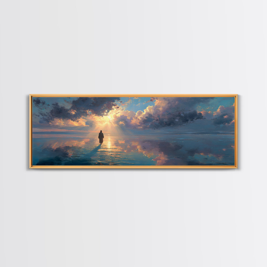 Path Of The Savior, Framed Canvas Print, Christian Wall Art, Panoramic Painting, Jesus Art Print, Modern Christian Art
