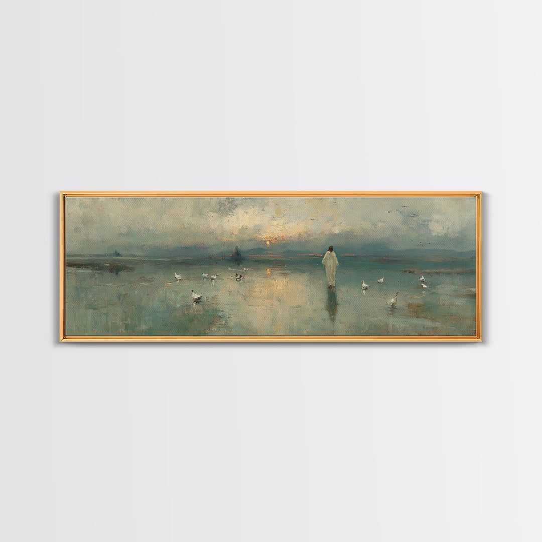 Light Of His Steps – Framed Canvas Print – Christian Wall Art – Panoramic Art – Christian Art Canvas – Jesus Painting