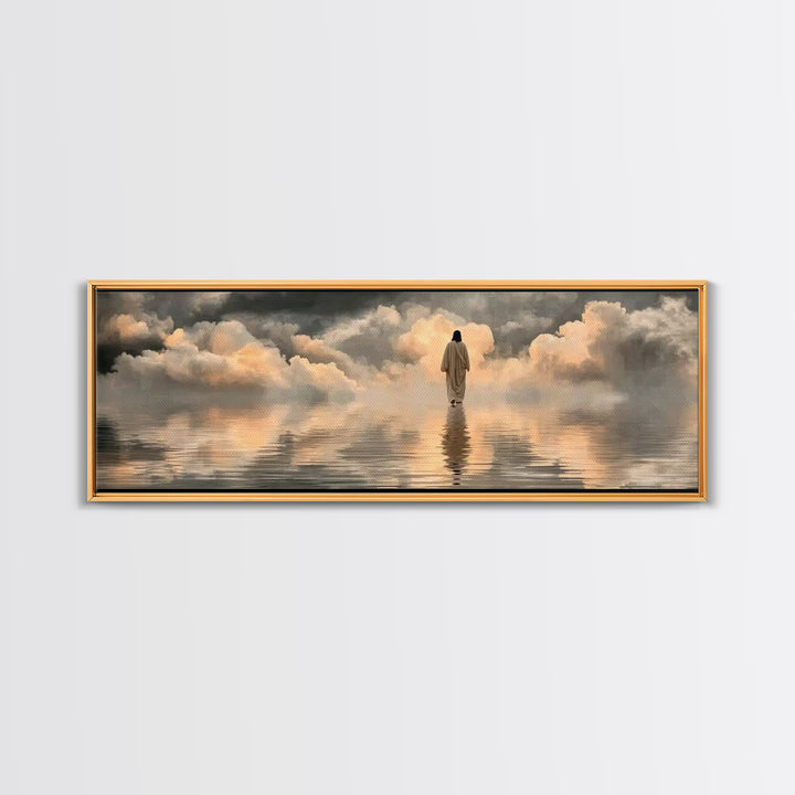 Silent Shore Walk | Framed Canvas Print | Christian Art Print | Panoramic Frame | Jesus Canvas Art | Christian Wall Art