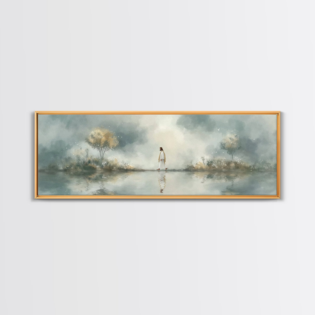 Walk Of Peace, Framed Canvas Print, Christian Wall Art, Christian Art Canvas, Panoramic Art, Large Jesus Painting