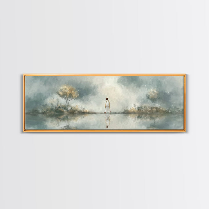 Walk Of Peace, Framed Canvas Print, Christian Wall Art, Christian Art Canvas, Panoramic Art, Large Jesus Painting