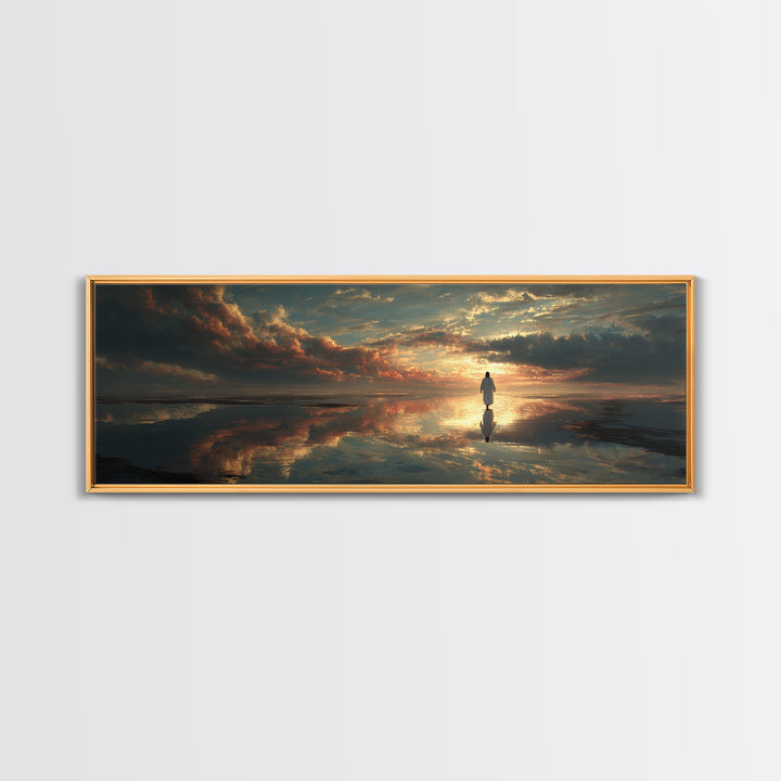 Radiant Horizon Walk, Framed Canvas Print, Jesus Wall Art, Panoramic Art, Christian Art Canvas, Moody Christian Art