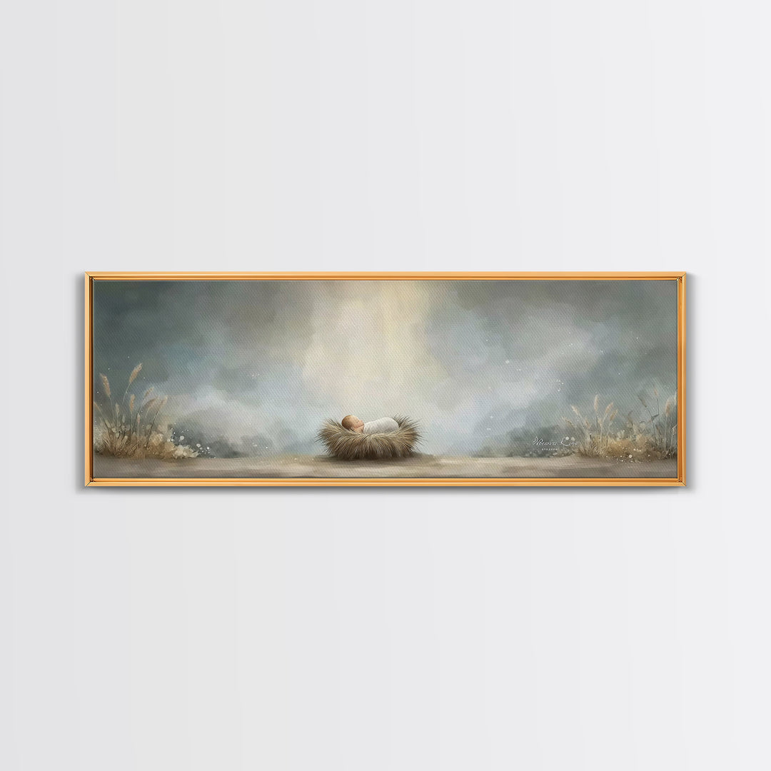 Heavenly Dawn Cradle – Framed Canvas Print – Christian Art – Panoramic Wall Art – Christian Christmas Art – Christian Art Canvas – Christma