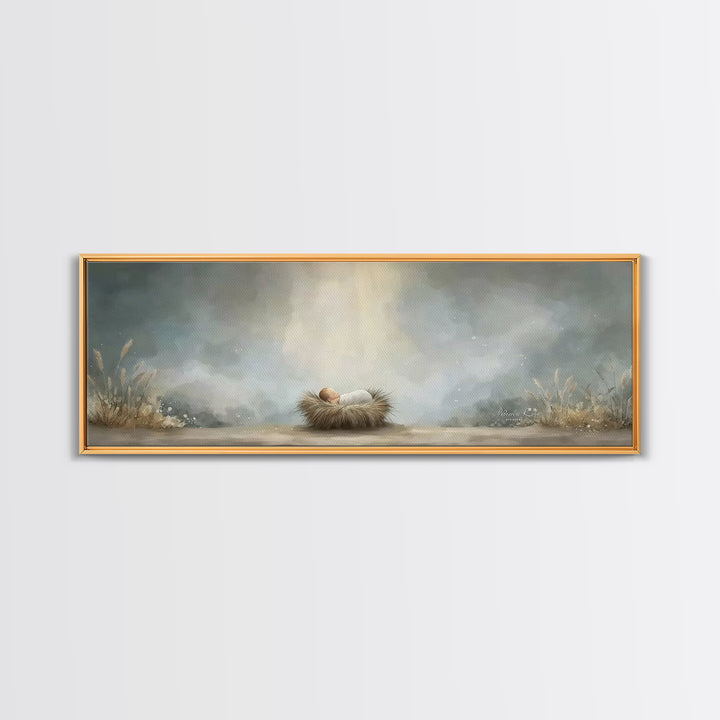 Heavenly Dawn Cradle – Framed Canvas Print – Christian Art – Panoramic Wall Art – Christian Christmas Art – Christian Art Canvas – Christma