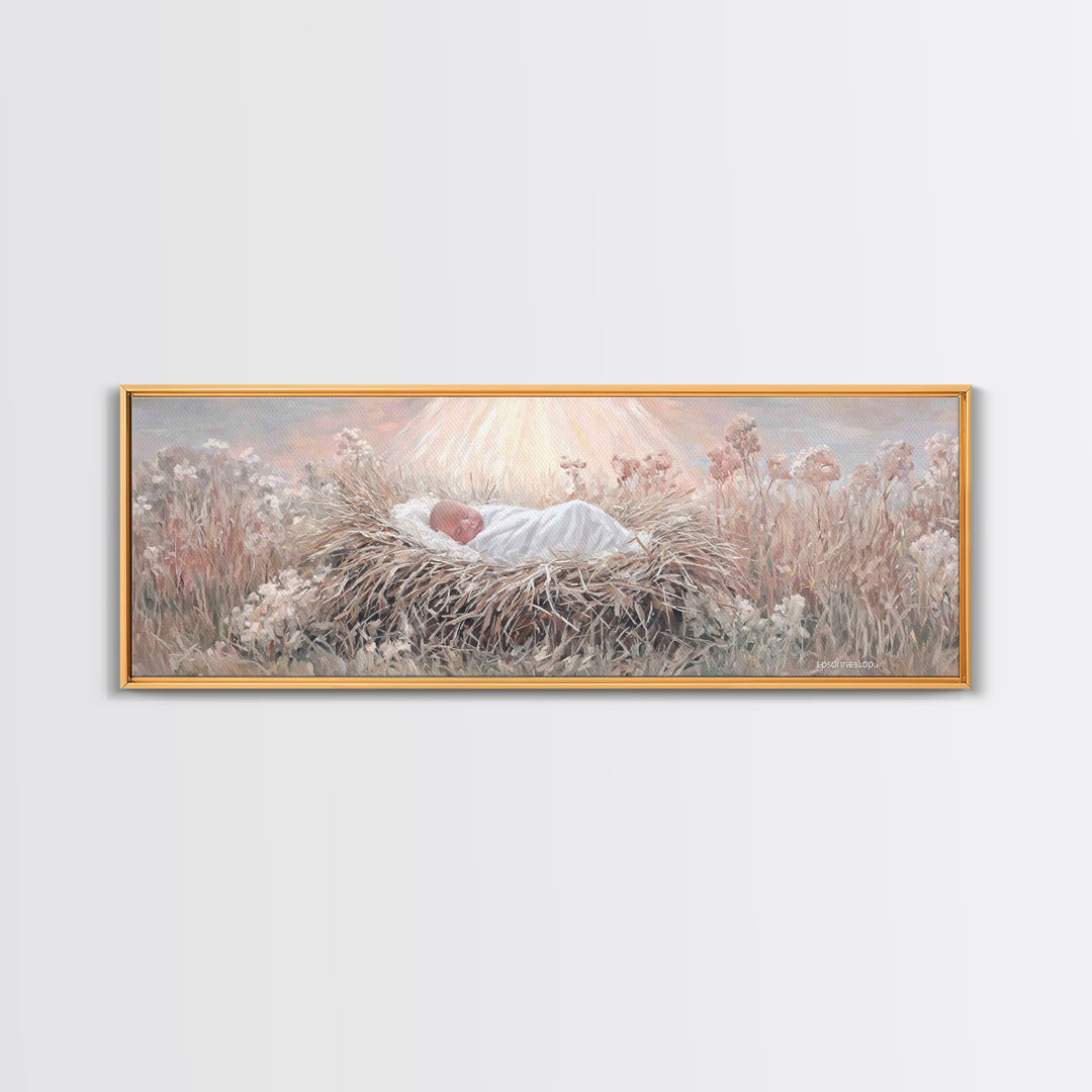 Blessed Meadow Slumber | Framed Canvas Print | Christian Art Canvas | Christmas Art | Panoramic Print | Christian Wall Art | Christian Chri