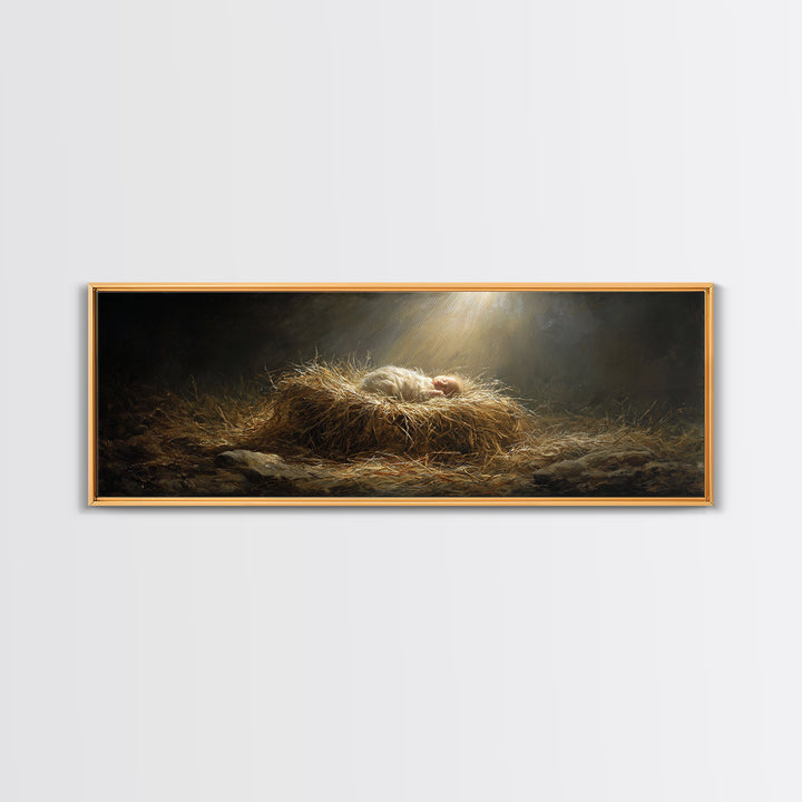 Holy Night Radiance, Framed Canvas Print, Christian Christmas Art, Jesus Painting, Panoramic Art, Christian Wall Art, Christian Art Canvas,