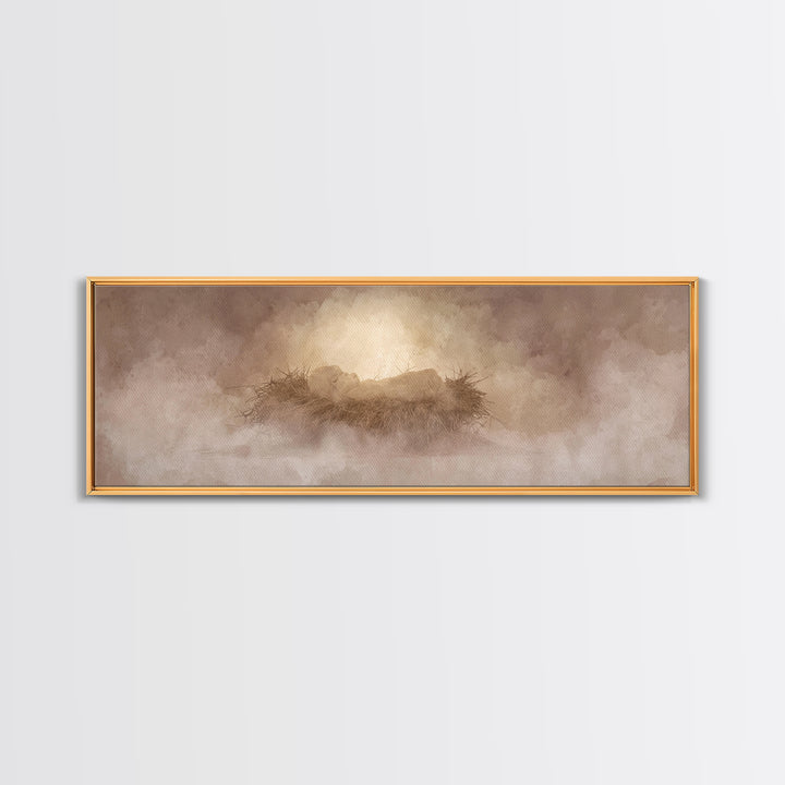 Celestial Manger Mist | Framed Canvas Print | Christian Art | Panoramic Wall Art | Christian Christmas Art | Jesus Art Print | Christmas Ca