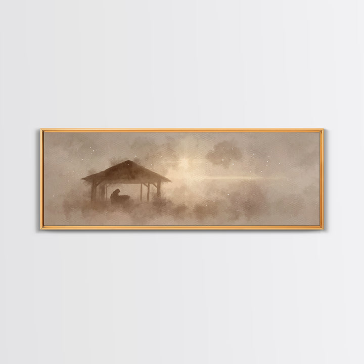 Holy Manger Dawn | Framed Canvas Print | Panoramic Wall Art | Christian Christmas Art | Jesus Art Print | Christian Wall Art | Christmas Ca