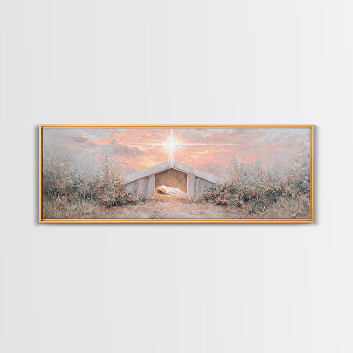 Manger Star Rising, Framed Canvas Print, Panoramic Art, Christian Wall Art, Christian Christmas Art, Jesus Art Print, Christmas Canvas Wall