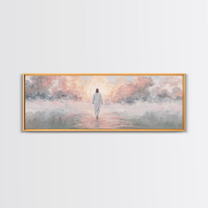 Radiant Glory Walk | Framed Canvas Print | Jesus Christmas Art | Christian Art Canvas | Modern Christian Art | Panoramic Frame | Christian
