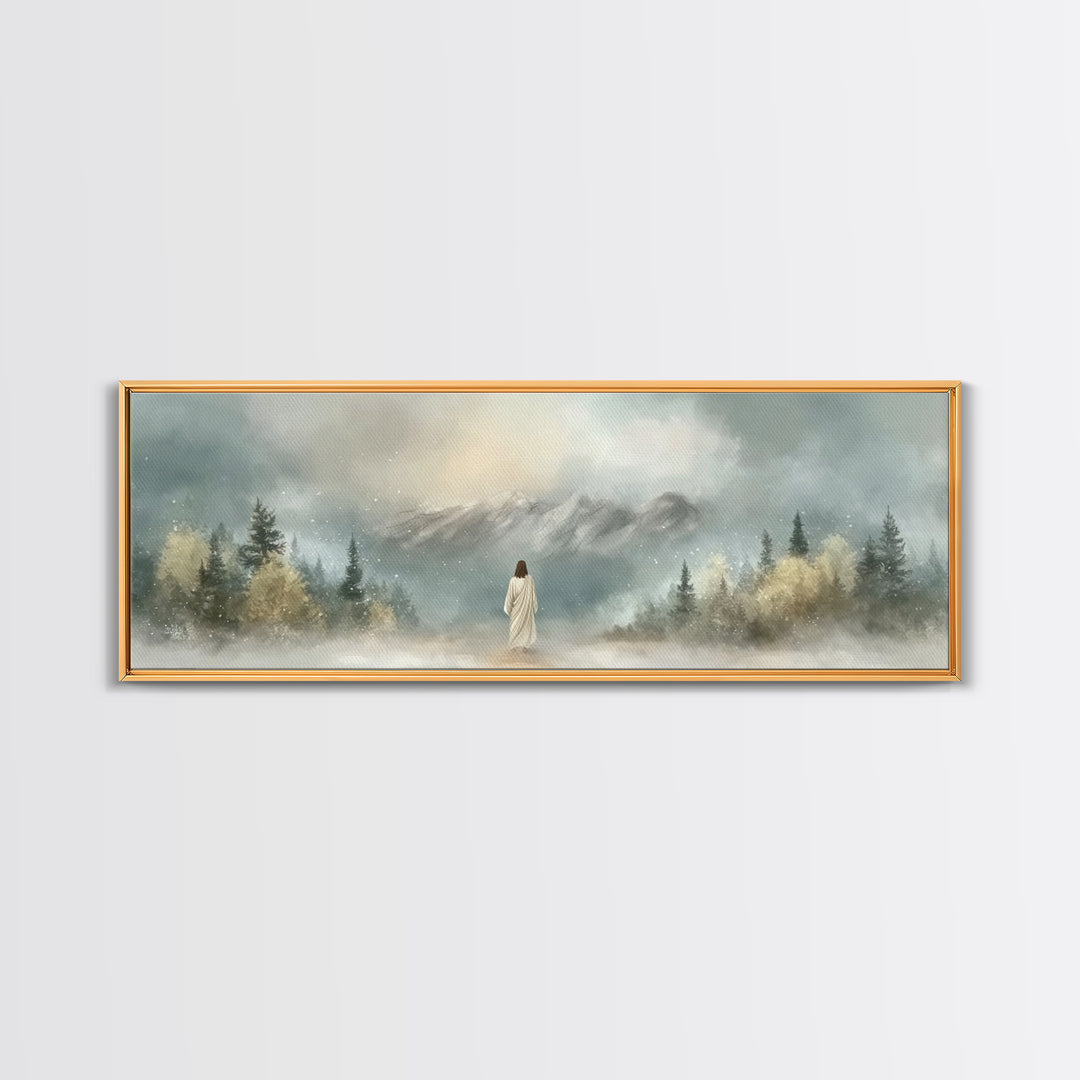 Morning Grace Walk, Framed Canvas Print, Christian Wall Art, Christian Art Canvas, Jesus Art Print, Panoramic Painting, Modern Christian Pa