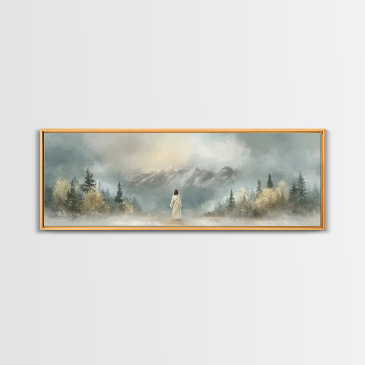 Morning Grace Walk, Framed Canvas Print, Christian Wall Art, Christian Art Canvas, Jesus Art Print, Panoramic Painting, Modern Christian Pa