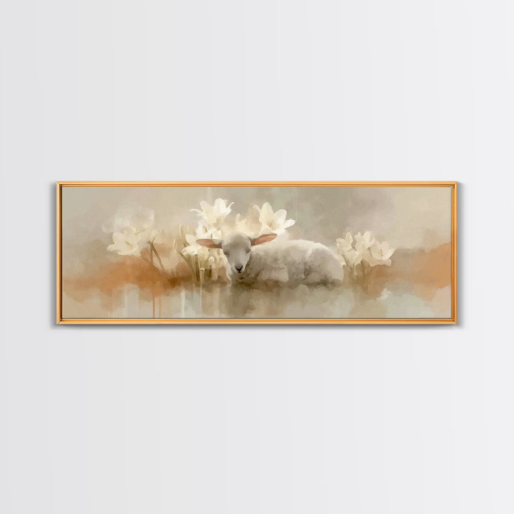 Lily Field Calm – Framed Canvas Print – Christian Art – Subtle Christian Paintings – Christian Art Canvas – Panoramic Print – Christian Wal