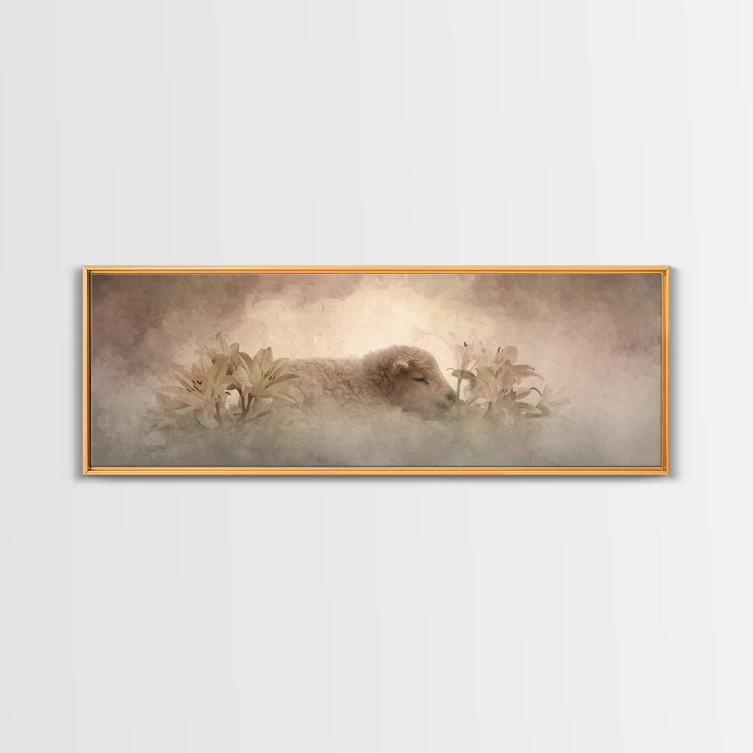 Soft Dawn Rest | Framed Canvas Print | Christian Art Work | Christian Art Canvas | Minimalist Christian Art | Panoramic Painting | Christia