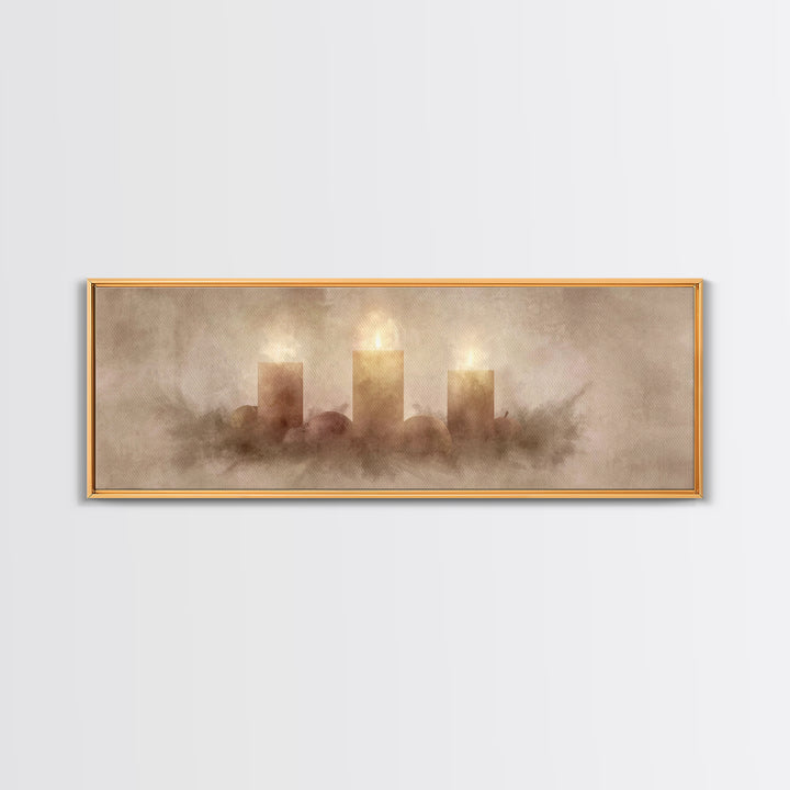 Radiant Advent Glow | Framed Canvas Print | Christian Christmas Art | Christian Wall Art | Christmas Canvas Wall Art | Panoramic Wall Art |