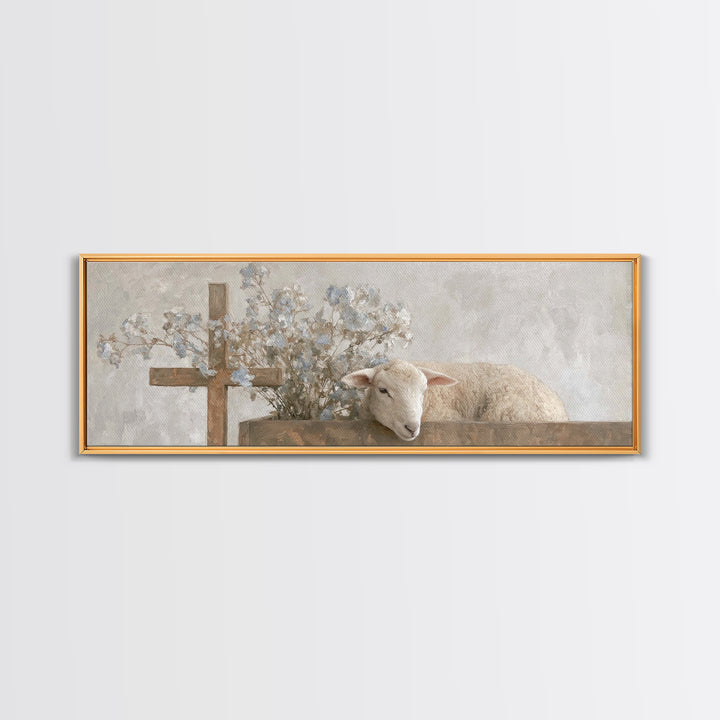 Hopeful Pasture Light – Framed Canvas Print – Christian Art – Panoramic Painting – Christian Art Prints – Christmas Art Work – Christian De