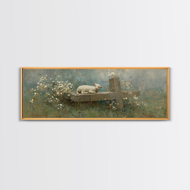 Quiet Meadow Grace, Framed Canvas Print, Christian Wall Art, Panoramic Frame, Christmas Art Prints, Christian Art Painting, Christian Gift