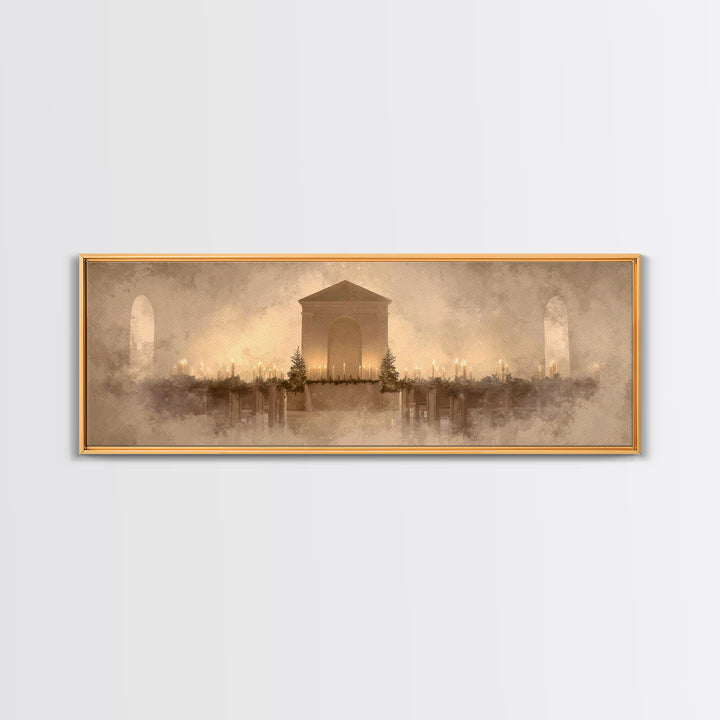 Sacred Candle Trio, Framed Canvas Print, Christian Art Canvas, Christmas Wall Art, Panoramic Print, Christian Christmas Art, Christian Wall