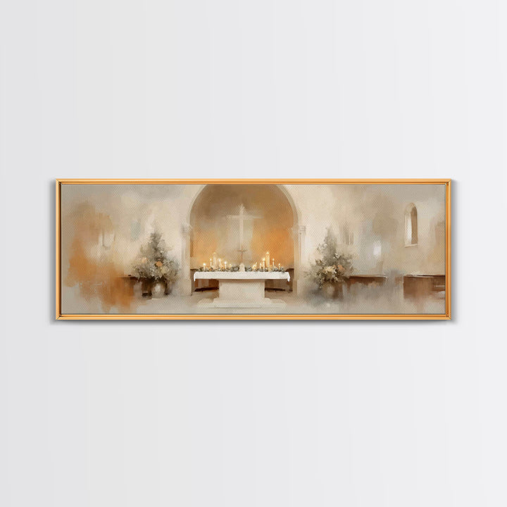 Holy Sanctuary Calm – Framed Canvas Print – Christian Art – Christian Wall Art – Panoramic Painting – Christmas Art – Christian Art Canvas