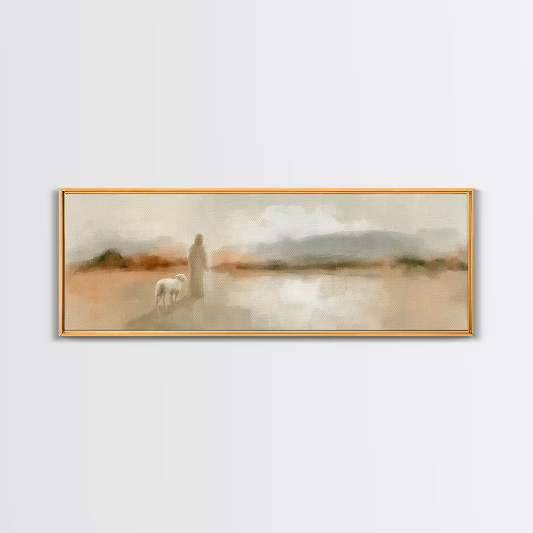 Shepherd’s Gentle Path | Framed Canvas Print | Panoramic Painting | Christian Art Canvas | Jesus Painting | Christian Wall Art | Christian