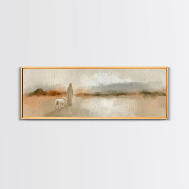 Shepherd’s Gentle Path | Framed Canvas Print | Panoramic Painting | Christian Art Canvas | Jesus Painting | Christian Wall Art | Christian