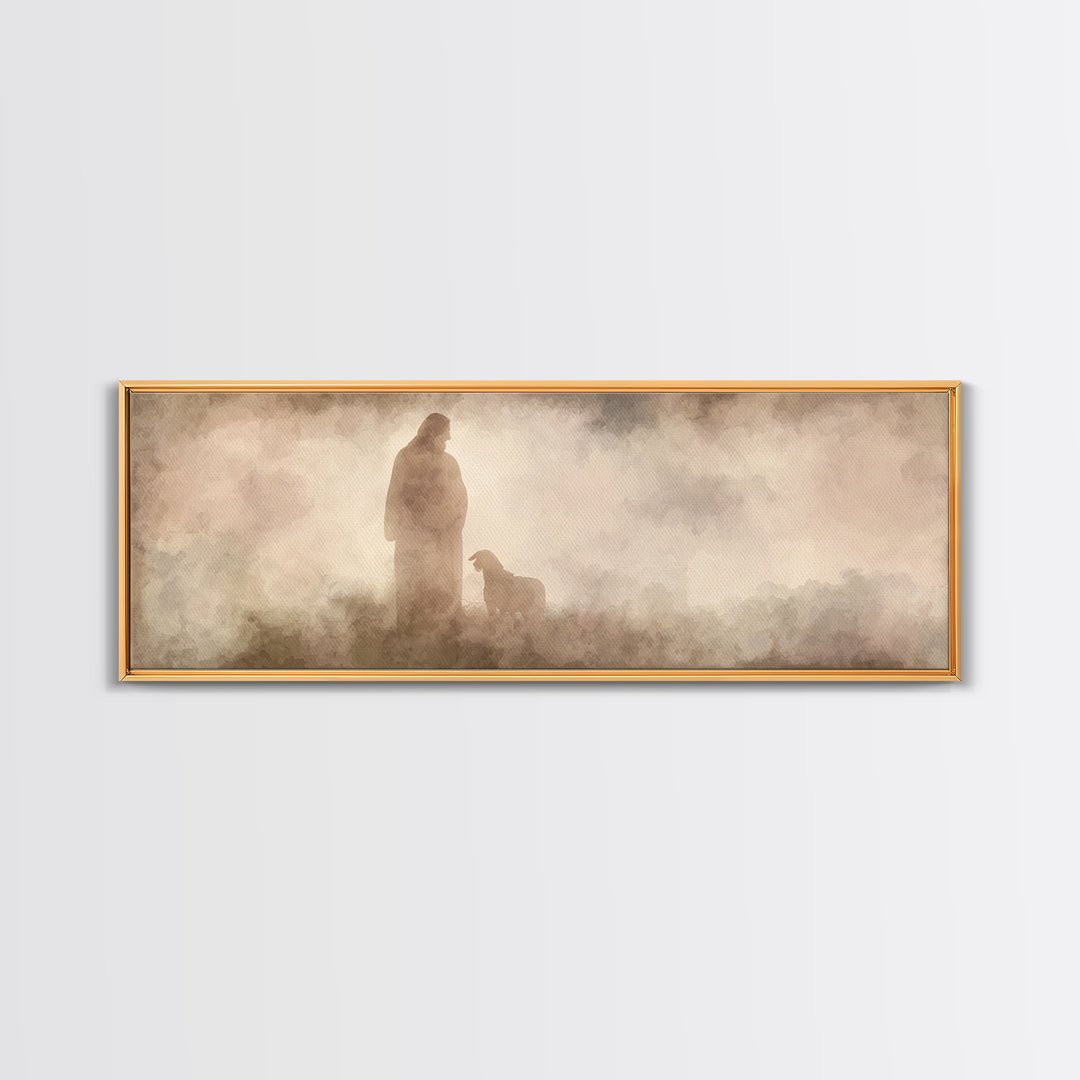 Hillside Shepherd Watch | Framed Canvas Print | Panoramic Print | Christian Art Canvas | Jesus Painting | Christian Wall Art | Christian Ar