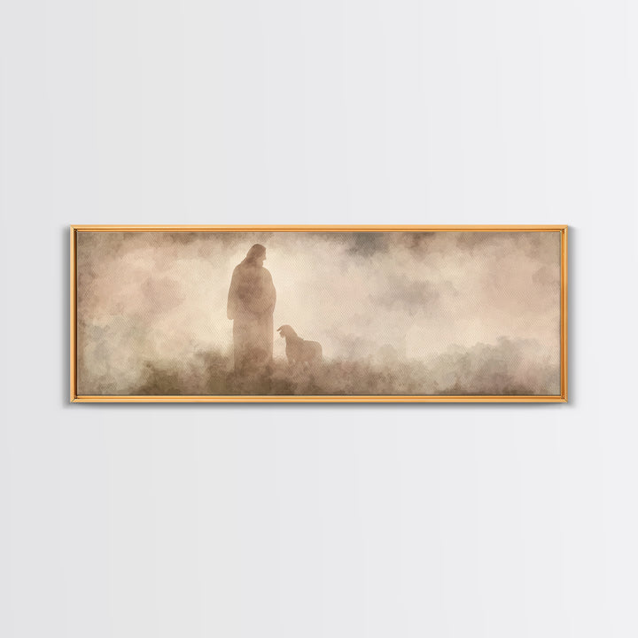 Hillside Shepherd Watch | Framed Canvas Print | Panoramic Print | Christian Art Canvas | Jesus Painting | Christian Wall Art | Christian Ar