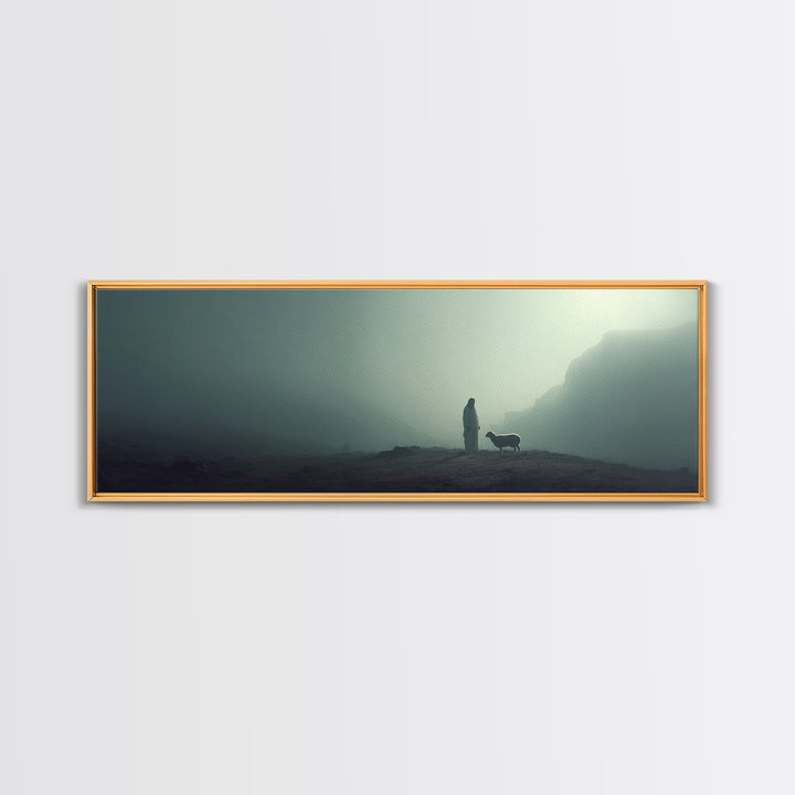 The Silent Shepherd – Framed Canvas Print – Christian Wall Art – Jesus Painting – Panoramic Art – Christian Christmas Art – Christian Decor