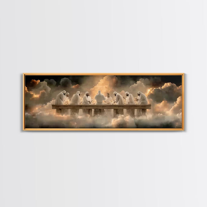 Cloudlit Supper, Framed Canvas Print, Christian Art, Christian Paintings, Panoramic Frame, Jesus Painting, Christmas Wall Art, Christian De