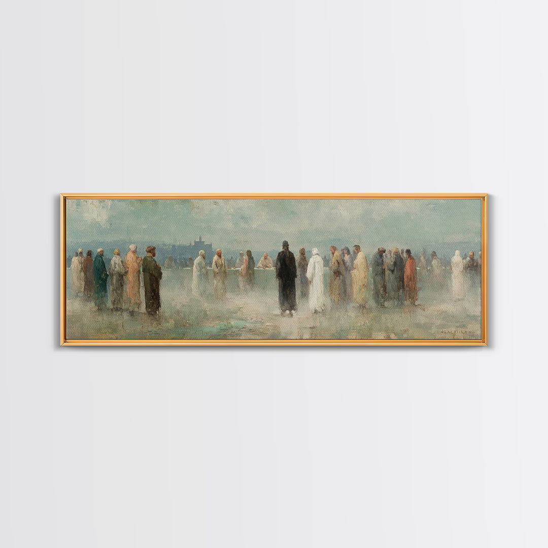Gathered In Faith – Framed Canvas Print – Christian Art Print – Panoramic Painting – Christian Wall Art – Christmas Art Prints – Jesus Pain
