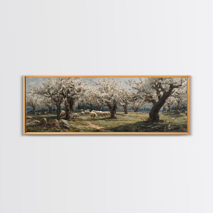 Redeemer Among Blossoms – Framed Canvas Print – Christian Art Canvas – Panoramic Frame – Jesus Painting – Christmas Wall Art – Christian Ar