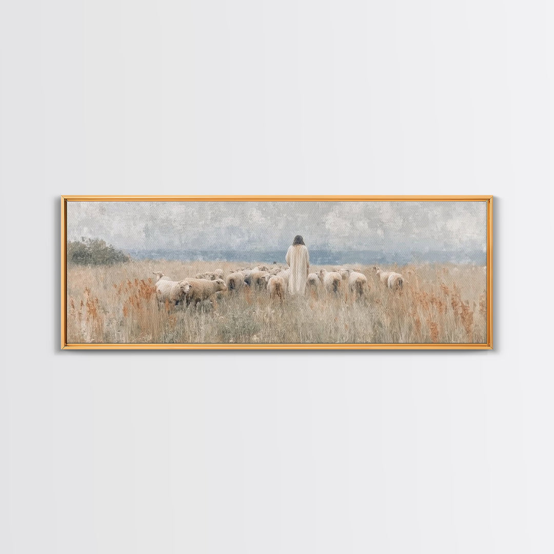 Pastoral Grace – Framed Canvas Print – Christian Wall Art – Jesus Painting – Panoramic Art – Christian Art Canvas – Christmas Art