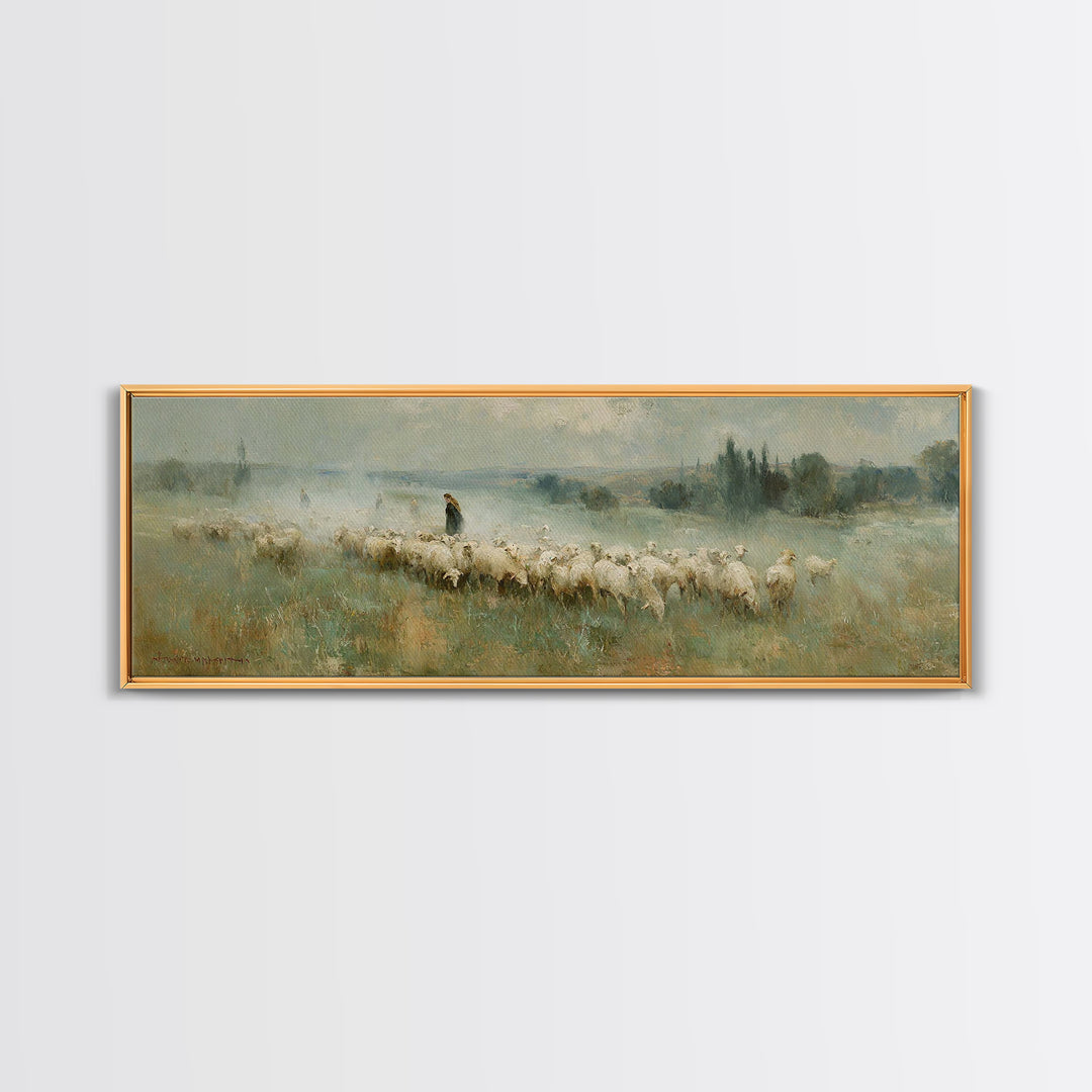 Shepherd’s Calm | Framed Canvas Print | Christian Art Canvas | Panoramic Wall Art | Jesus Painting | Christian Christmas Art | Christian De