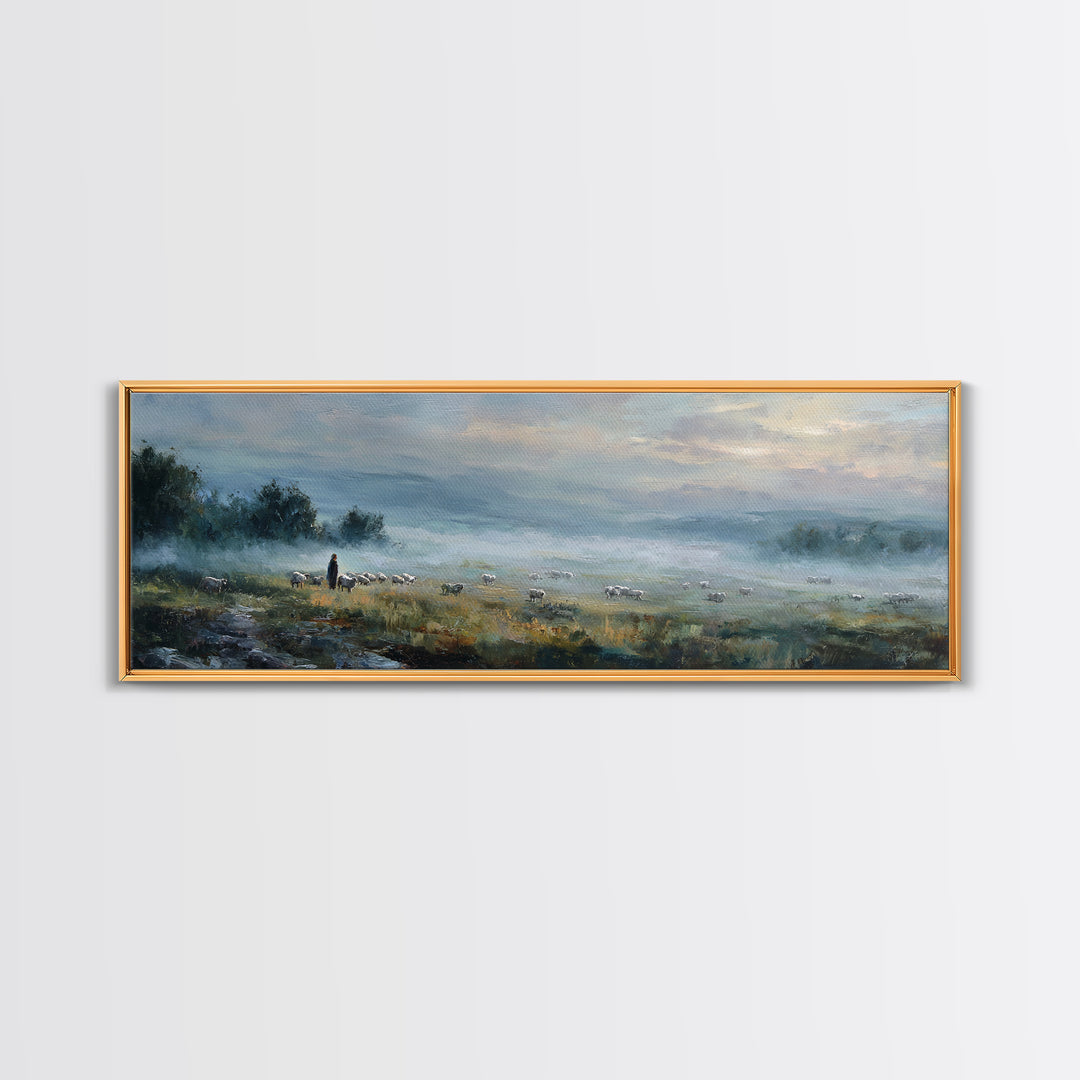 Guiding Shepherd | Framed Canvas Print | Christian Art Canvas | Panoramic Print | Large Jesus Painting | Christian Art | Christmas Art