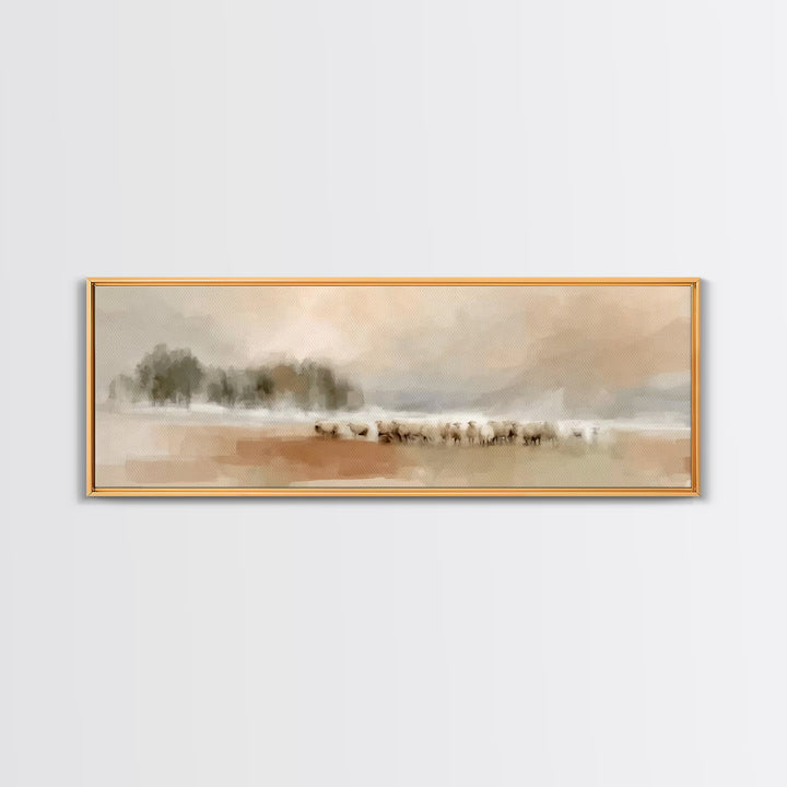 Misty Meadow Peace – Framed Canvas Print – Christian Art – Panoramic Wall Art – Jesus Painting – Christian Art Canvas – Christmas Art