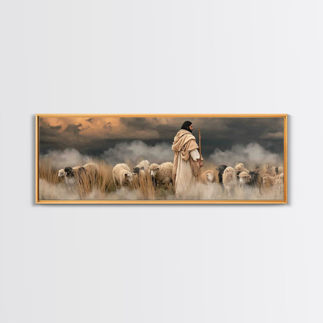 Shepherd’s Blessing – Framed Canvas Print – Christian Art Canvas – Panoramic Art – Jesus Painting – Christian Christmas Art – Christian Dec