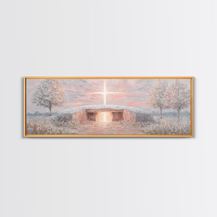 Radiant Dawn Cross, Framed Canvas Print, Christian Wall Art, Panoramic Painting, Christmas Art, Christian Art Canvas, Christian Decor