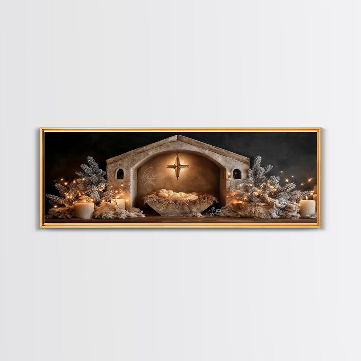 Holy Night Glow – Framed Canvas Print – Christian Wall Art – Panoramic Art – Christian Christmas Art – Christian Art Canvas – Christmas Art