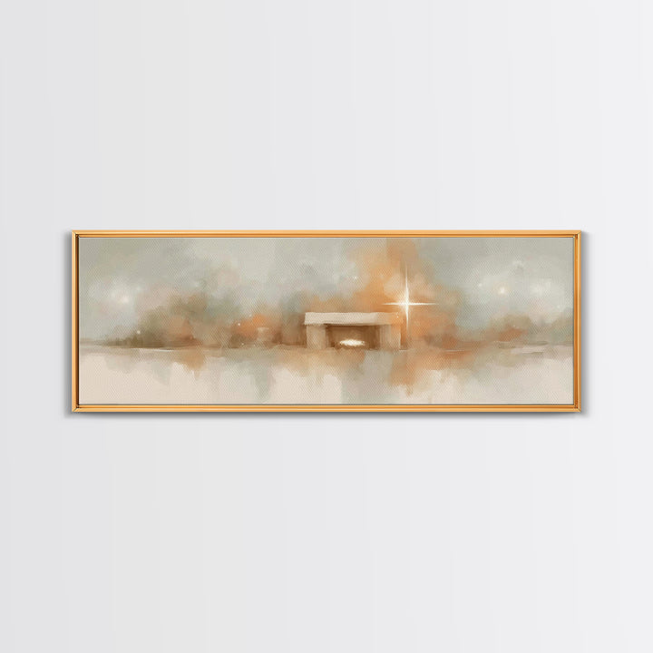 Humble Nativity | Framed Canvas Print | Christian Wall Art | Panoramic Print | Christmas Art | Jesus Christmas Art | Christian Art Print