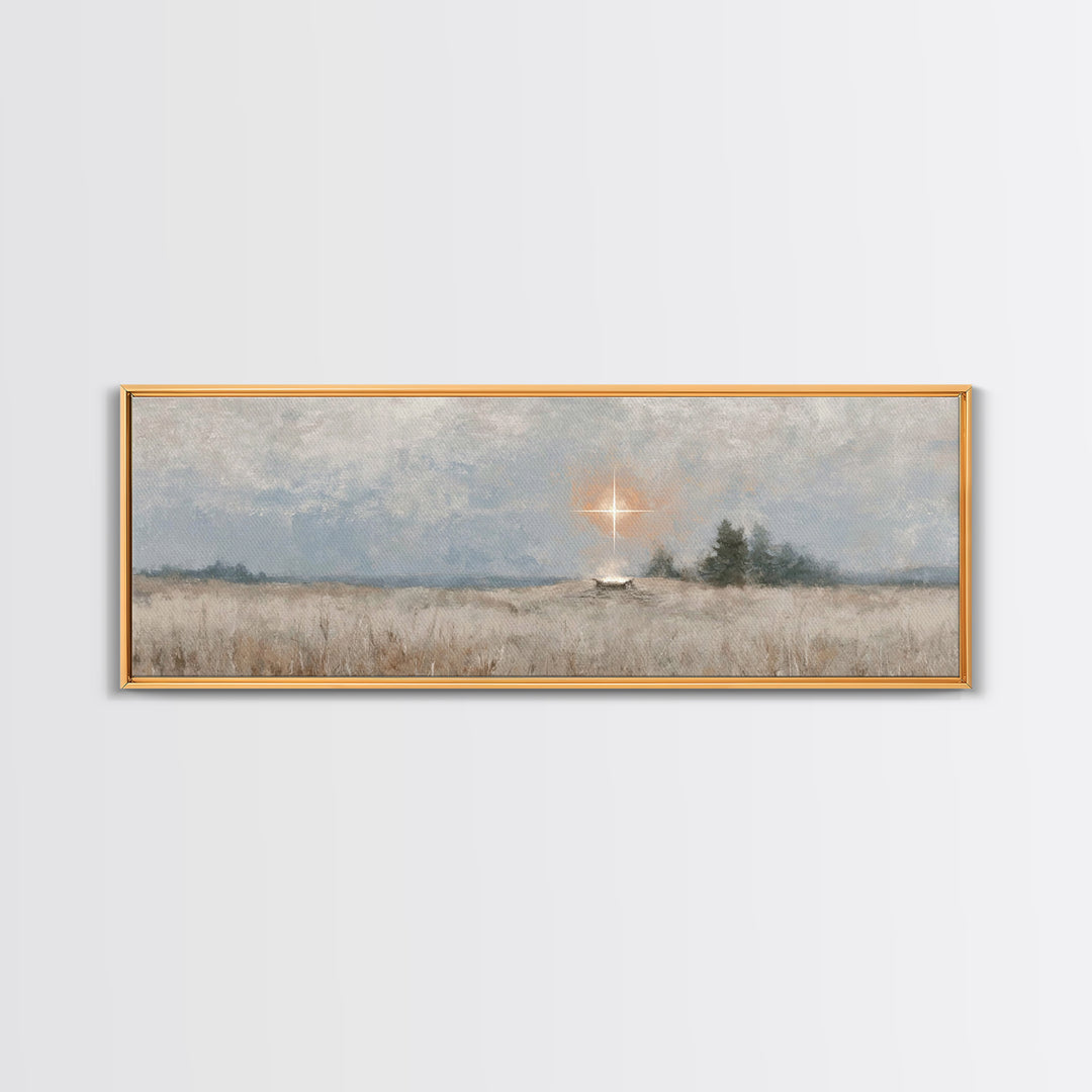 Holy Night Watch – Framed Canvas Print – Christian Christmas Art – Panoramic Painting – Christian Art Print – Christmas Wall Art – Christia