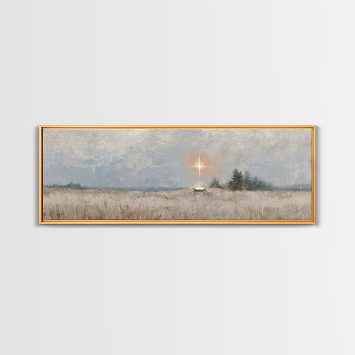 Holy Night Watch – Framed Canvas Print – Christian Christmas Art – Panoramic Painting – Christian Art Print – Christmas Wall Art – Christia