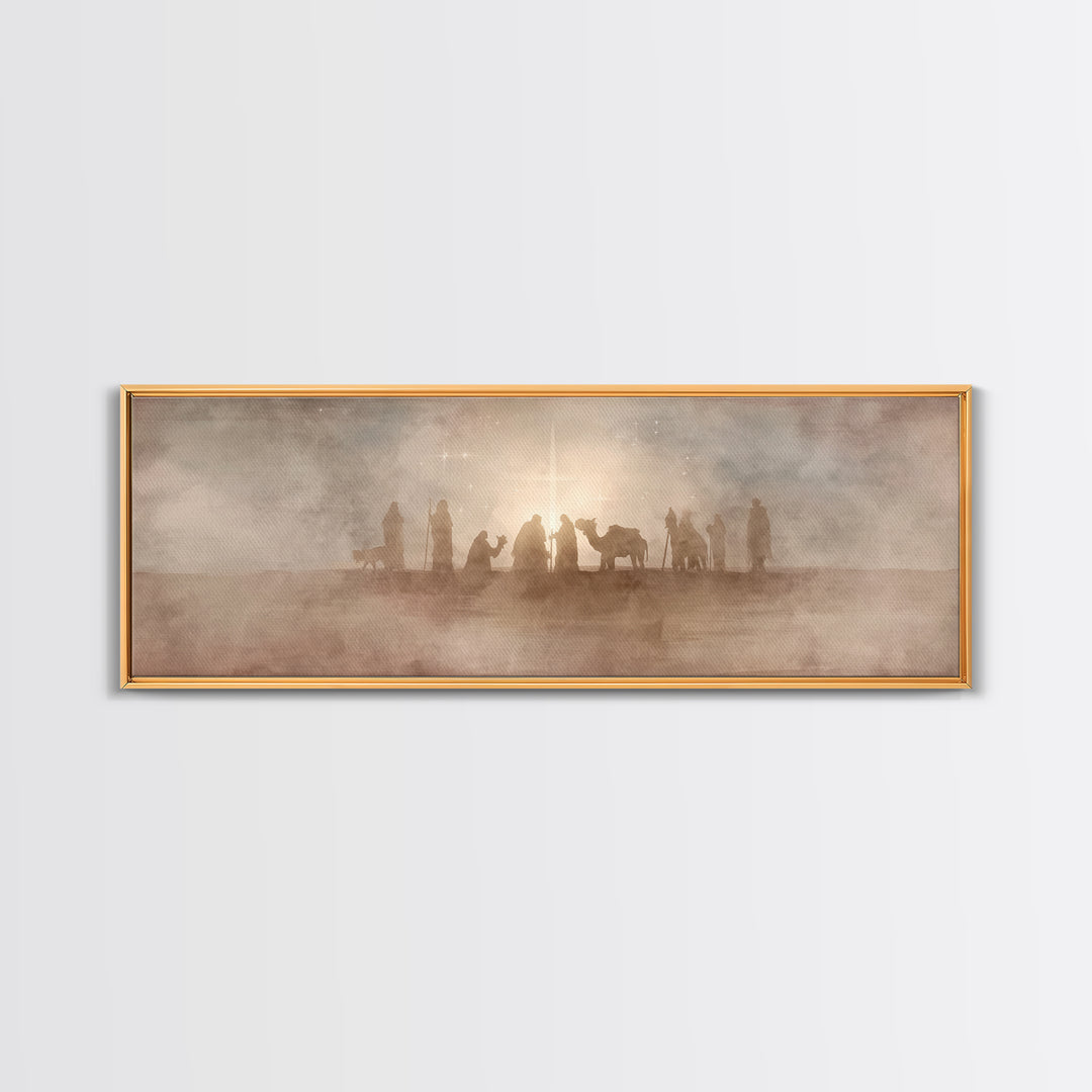 Desert Star Pilgrims, Framed Canvas Print, Christian Christmas Art, Christian Wall Art, Jesus Painting, Panoramic Wall Art, Christian Art C