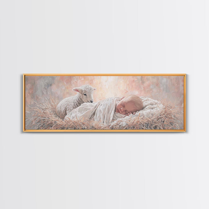 Lamb Of Dawn – Framed Canvas Print – Christmas Art Prints – Panoramic Wall Art – Christian Art Canvas – Christian Christmas Decor – Jesus P