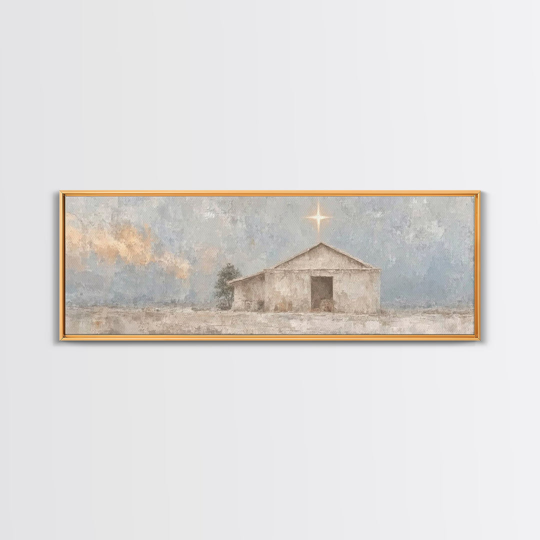 Guiding Star Haven, Framed Canvas Print, Christian Wall Art, Panoramic Art, Christian Art Canvas, Christmas Wall Art, Jesus Painting