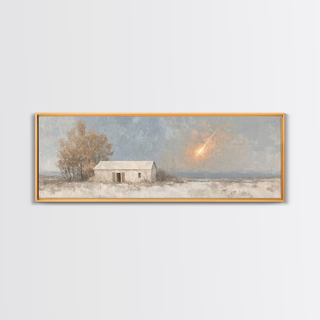 Silent Stable Light – Framed Canvas Print – Christian Art Canvas – Panoramic Wall Art – Christmas Art – Christian Wall Art – Jesus Painting