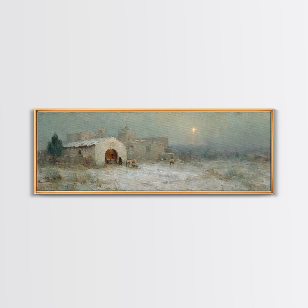Shepherds At Twilight | Framed Canvas Print | Christian Art Canvas | Panoramic Wall Art | Christmas Wall Art | Christian Art | Jesus Painti
